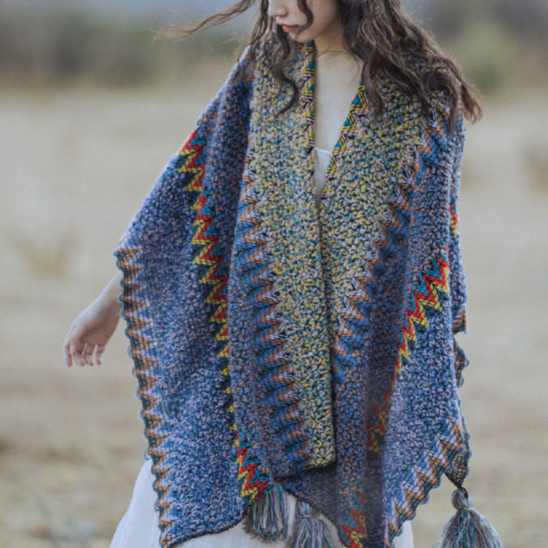 Buddha Stones, cape en tricot douce et chaude, écharpe à pompon tibétaine d'hiver - image 6
