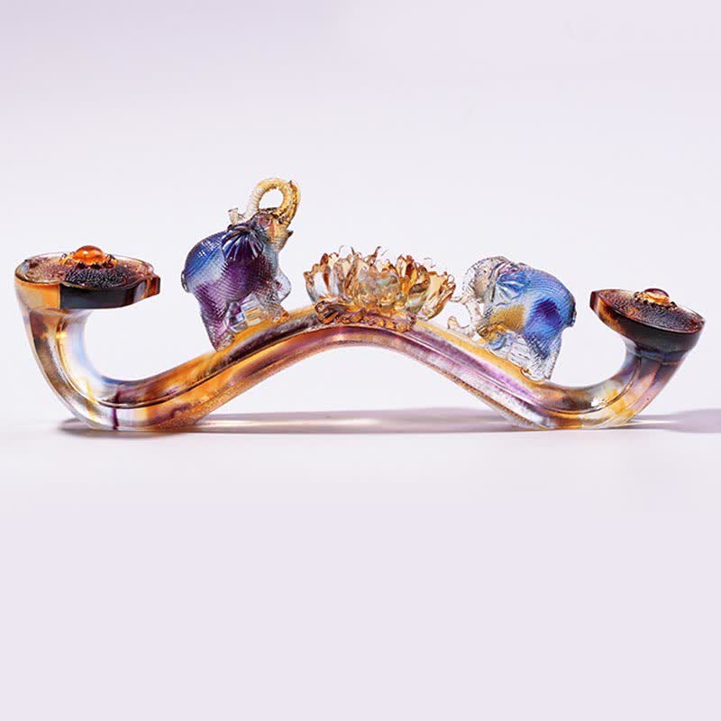Pièce d'art en cristal fait à la main en forme d'éléphant Ruyi de Liuli, décoration d'intérieur avec base en cristal - image 3