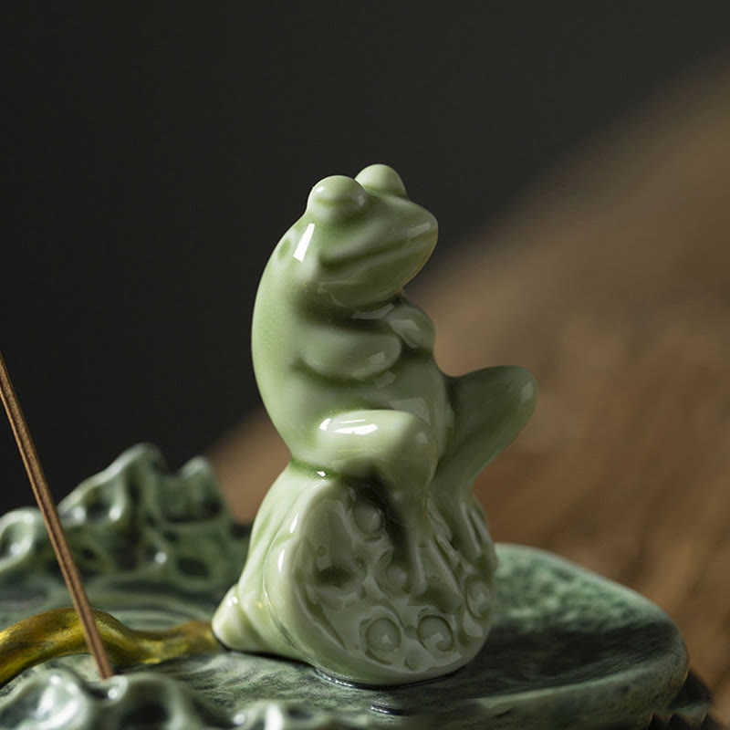 Brûleur d'encens en céramique avec motif de grenouille et de méditation en forme de Buddha Stones