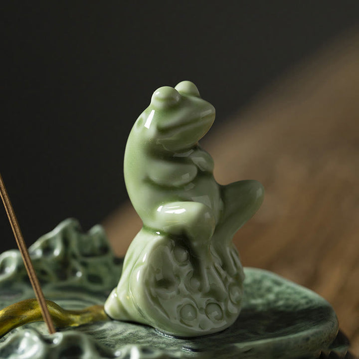 Brûleur d'encens en céramique avec motif de grenouille et de méditation en forme de Buddha Stones