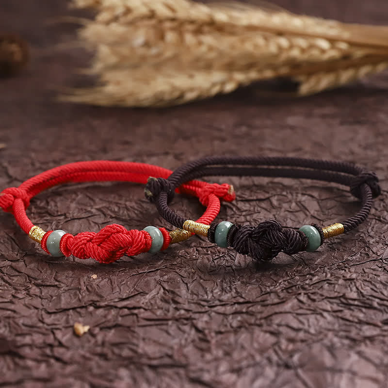 Bracelet tressé pour couple avec cordon rouge en jade et Buddha Stones