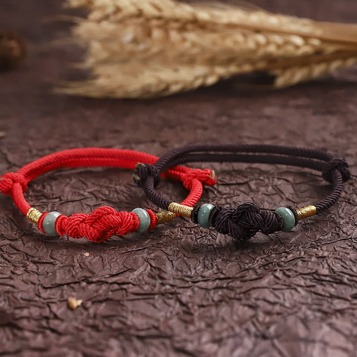 Bracelet tressé pour couple avec cordon rouge en jade et Buddha Stones