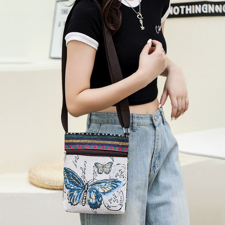 Sac fourre-tout en toile brodé Buddha Stones Elephant Butterfly Sac à bandoulière Sac à bandoulière