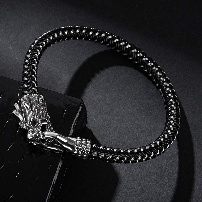 Bracelet de protection en acier titane avec dragon et Buddha Stones