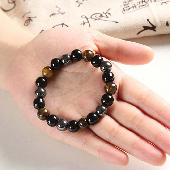 Ensemble collier et bracelet en œil de tigre tibétain Buddha Stones