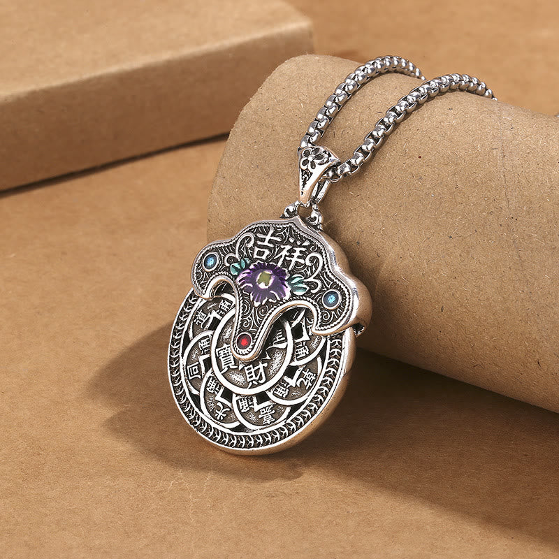 Collier pendentif en cuivre avec Buddha Stones et fleur de pivoine
