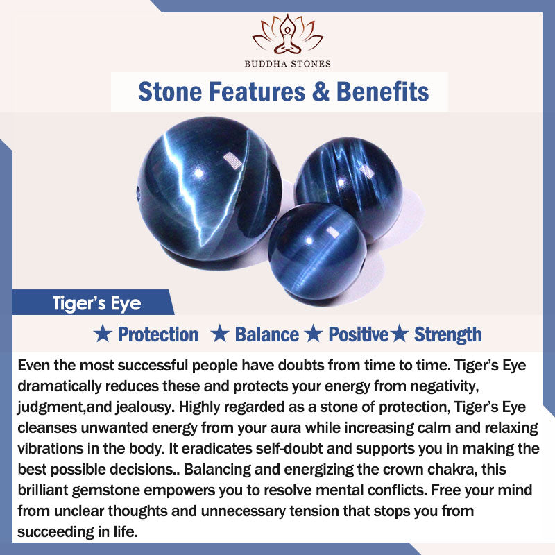 Bracelet de protection en pierre œil de tigre bleu divin Buddha Stones