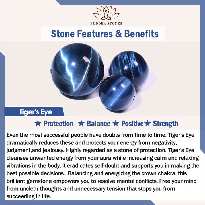 Bracelet de protection en pierre œil de tigre bleu divin Buddha Stones