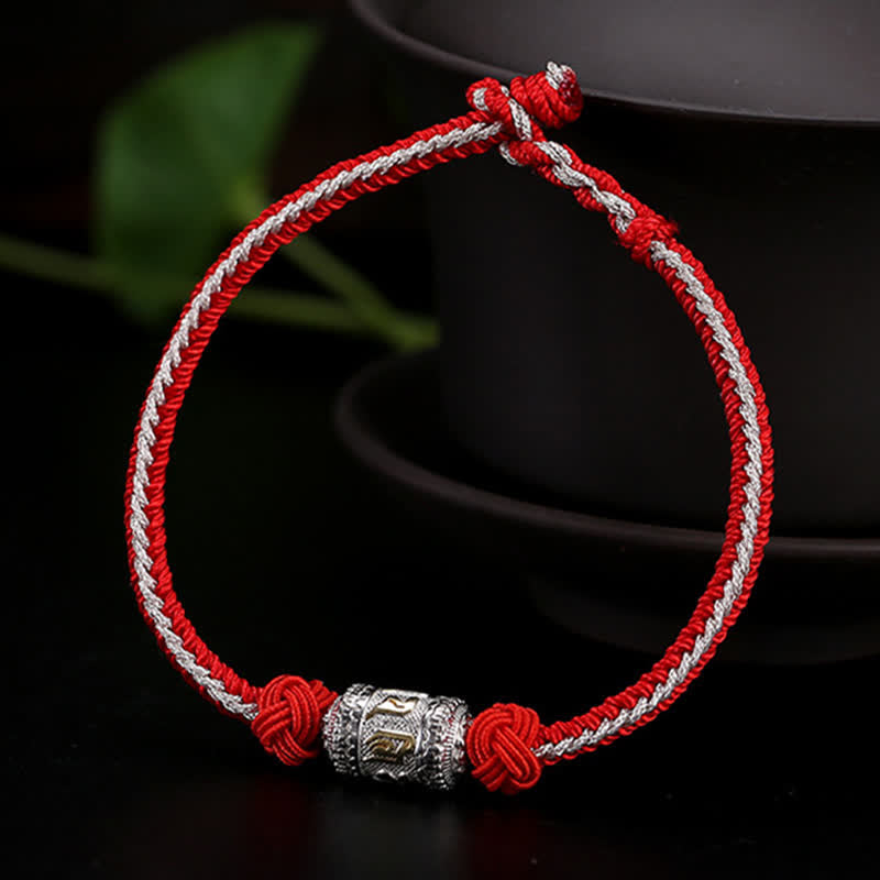 Bracelet en argent sterling 925 Buddha Stones et roue de prière Om Mani Padme Hum, chance et force, cordon rouge
