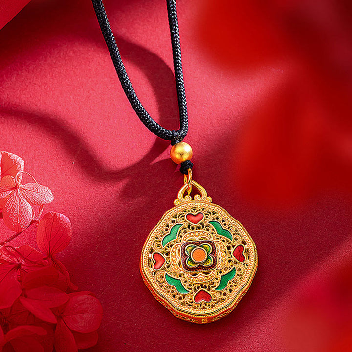 Collier pendentif en cuivre avec Buddha Stones et fleur d'amour et cœur