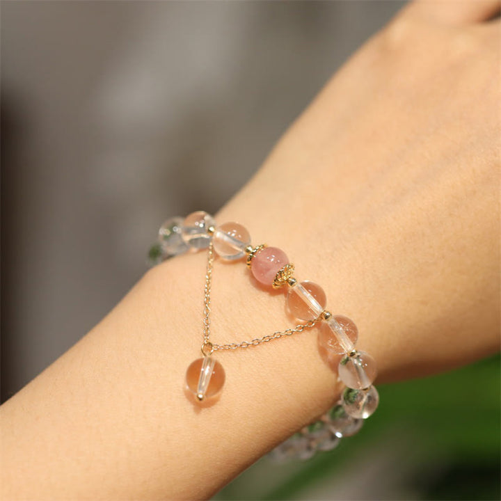 Bracelet de couple en obsidienne argentée naturelle avec cristal rose et cristal blanc, protection couleur Yin Yang - image 5