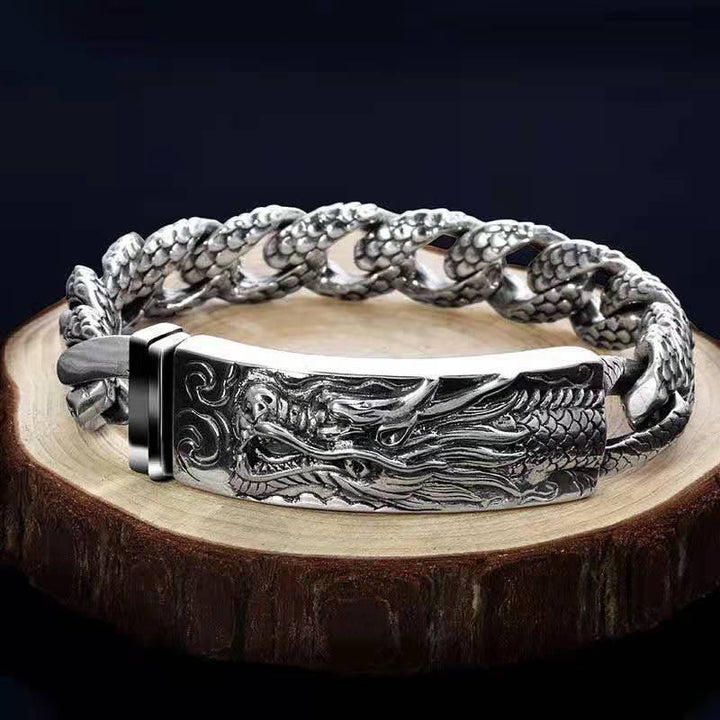 Bracelet de protection gravé à motif d'écailles de dragon rétro Buddha Stones