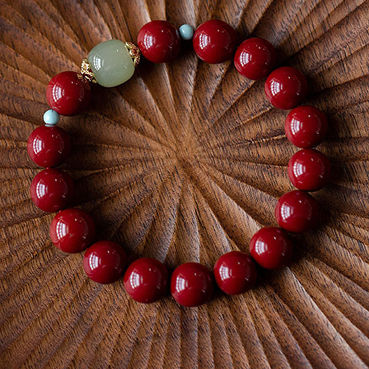 Bracelet porte-bonheur en aventurine verte et cinabre de Buddha Stones