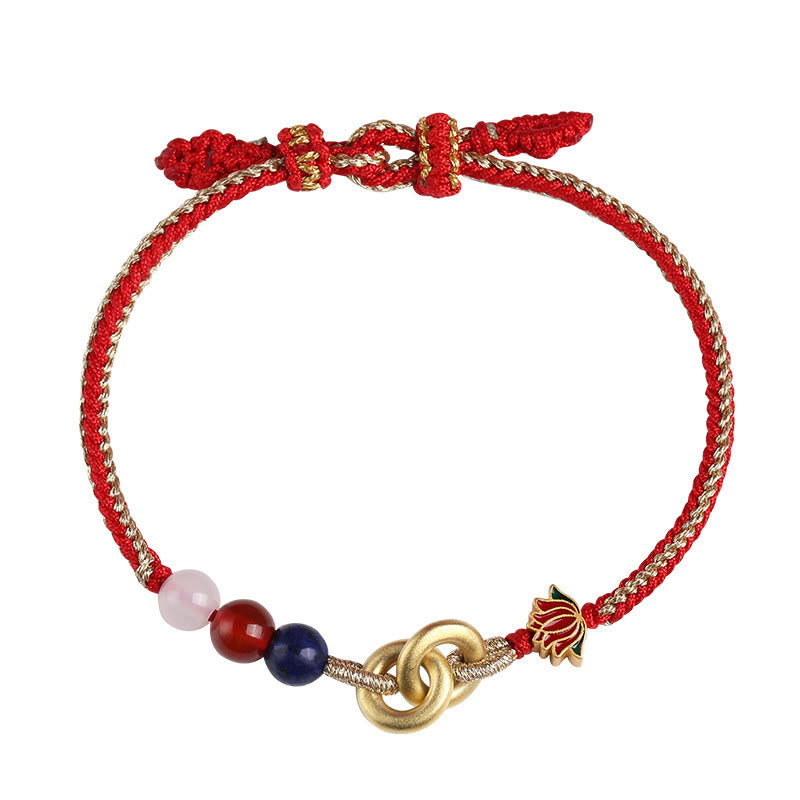 Bracelet de bon augure Lotus à double boucle de paix en argent sterling 925 Buddha Stones