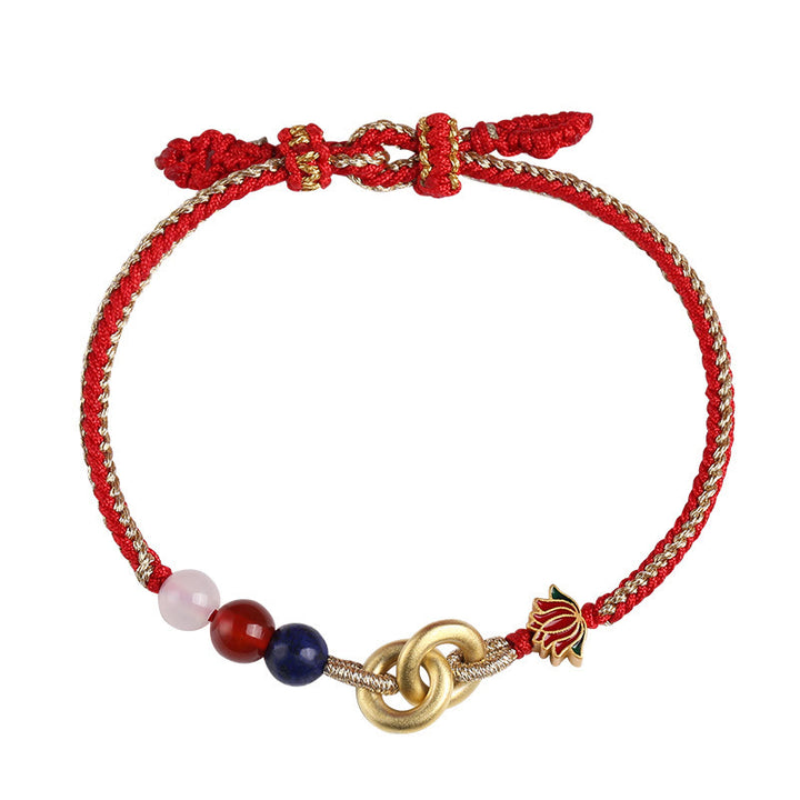 Bracelet de bon augure Lotus à double boucle de paix en argent sterling 925 Buddha Stones