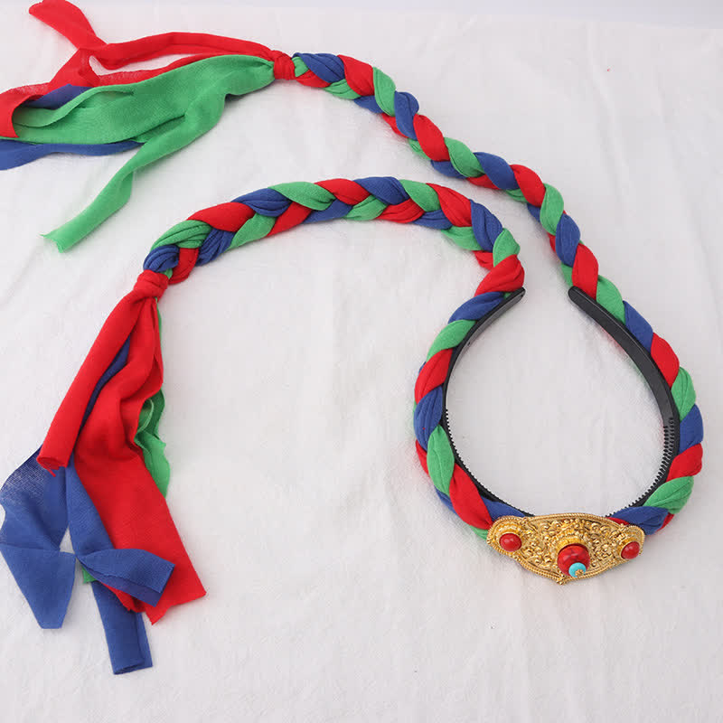 Accessoires pour cheveux en perles à pompon colorées tibétaines - Bleu - Prismatique - image 5