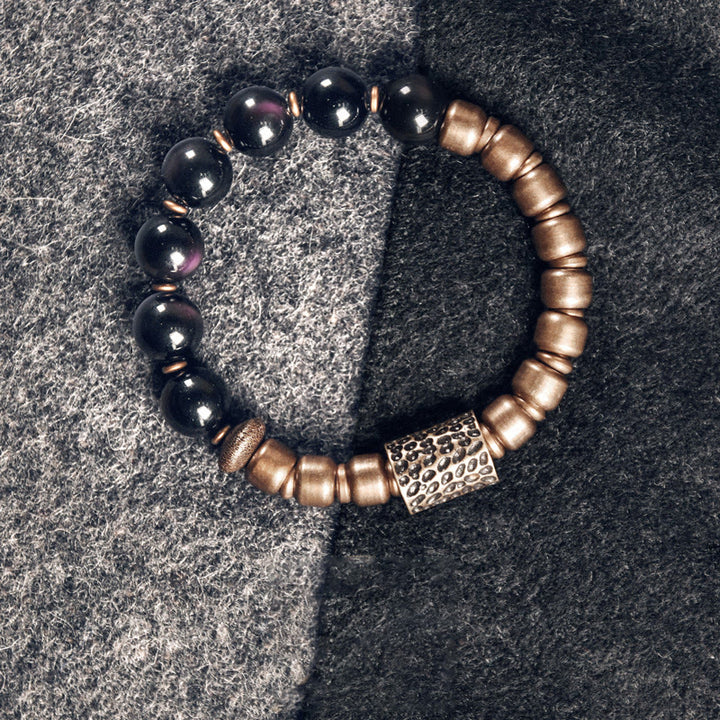 Bracelet de guérison en cuivre Buddha Stones et pierre de lave, obsidienne arc-en-ciel