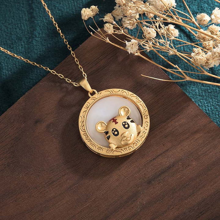 Collier de bénédiction de l'année du tigre en jade blanc