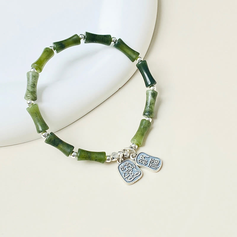 Bracelet en argent sterling 925 Buddha Stones et jade en bambou, chat porte-bonheur, personnage Fu, chance et abondance - image 16