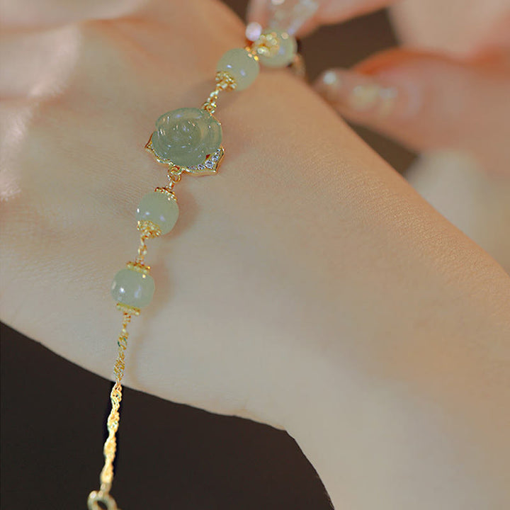 Bracelet porte-bonheur en jade Hetian plaqué or 14 carats de Buddha Stones