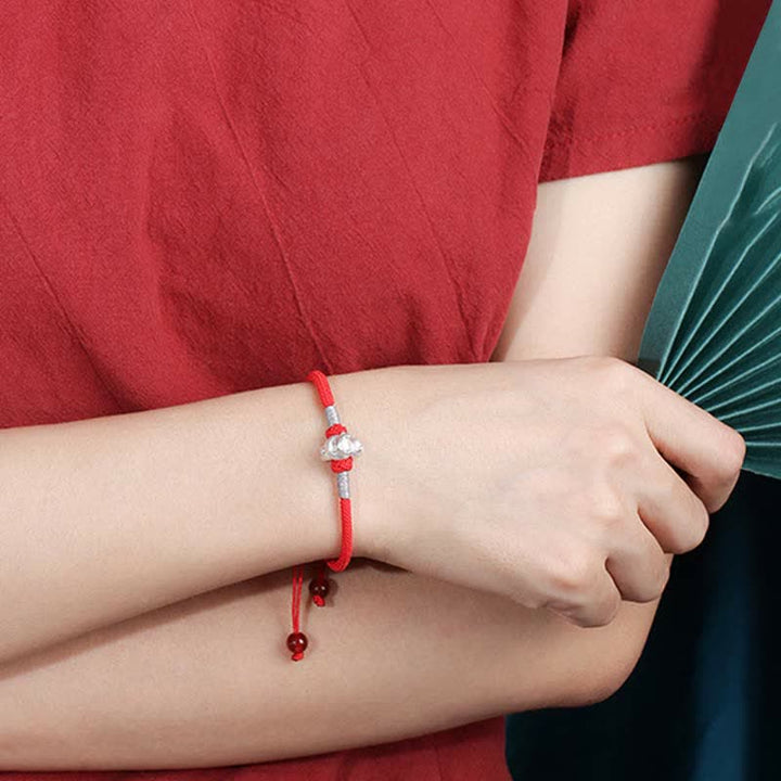 Bracelet en argent sterling 999 avec Buddha Stones et signe du zodiaque chinois, cordon rouge, force et chance