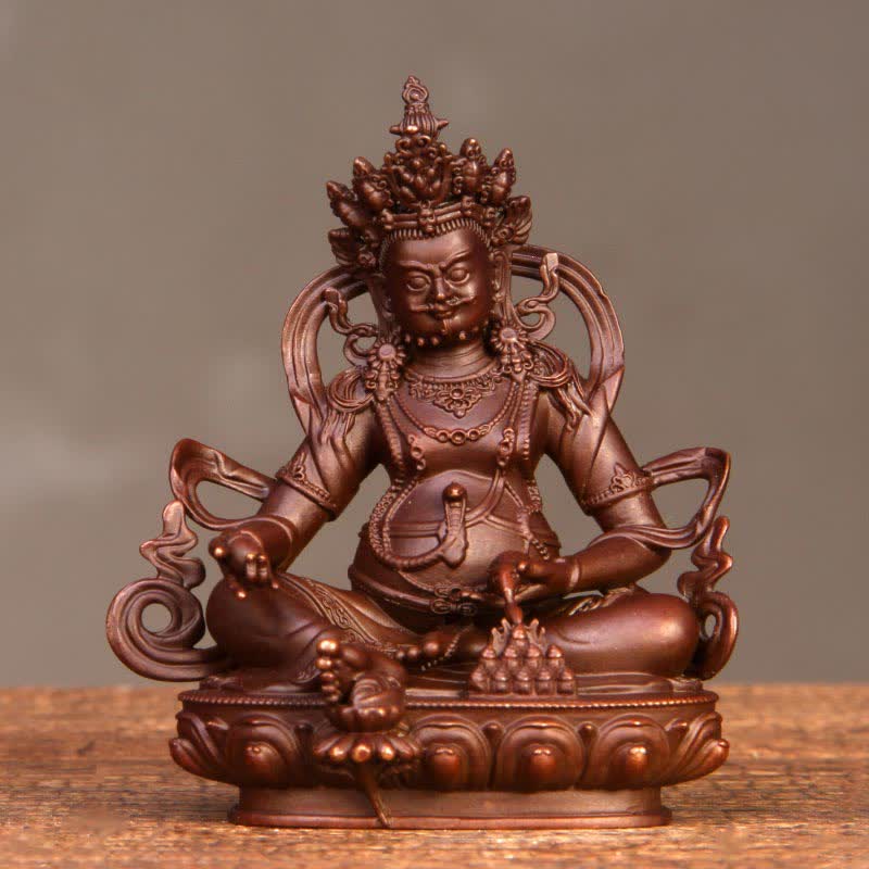 Figurine Bodhisattva Jambhala jaune Statue de compassion en cuivre Décoration de bureau à domicile