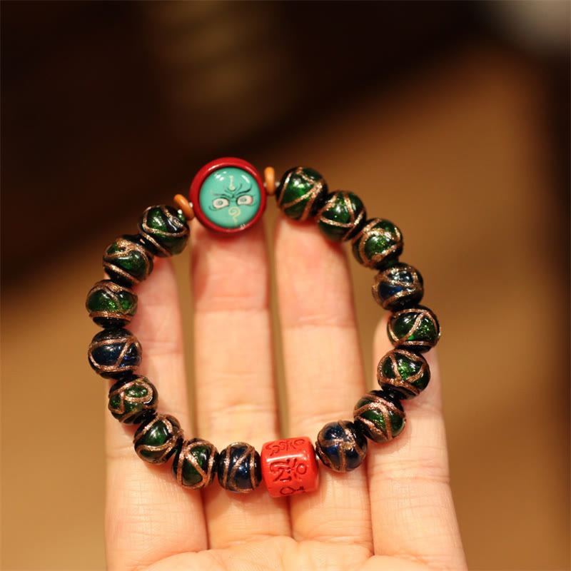 Bracelet de perles de fortune Thangka Tibétain en or représentant la famille des cinq dieux de la richesse