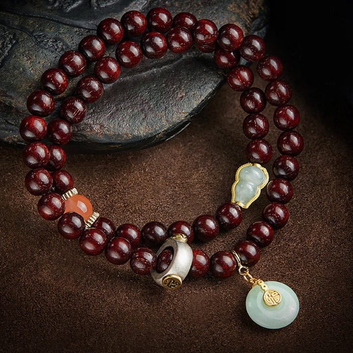 Buddha Stones Zodiaque chinois Bouddha natal Petite feuille Bois de santal rouge Jade Agate rouge Bracelet apaisant PiXiu