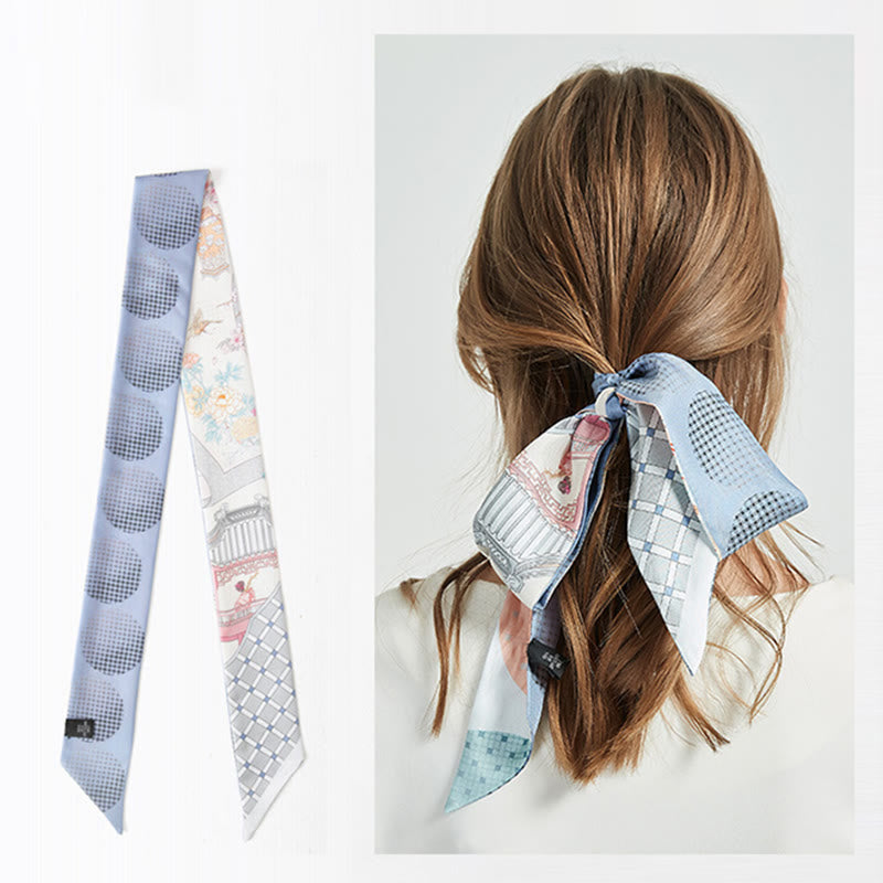 Foulard pour cheveux en soie 100 % mûre avec Buddha Stones, fresques de Dunhuang, montagnes, coucher de soleil, motif floral