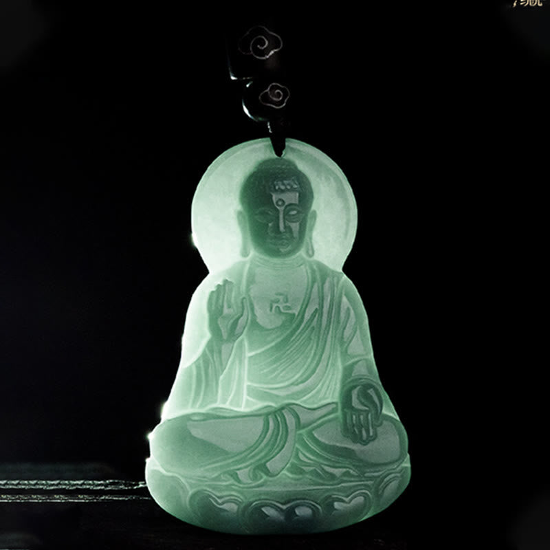 Collier pendentif en Buddha Stones Amitabha en jade naturel avec amulette de lotus et chaîne de compassion - image 8