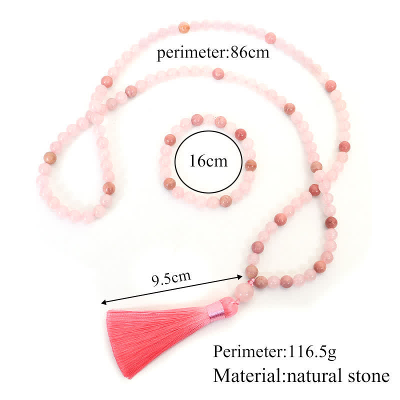 Bracelet Mala 108 perles en cristal rose avec pompon d'amour Buddha Stones