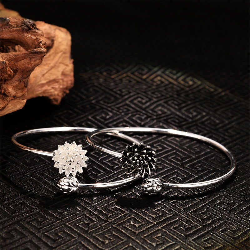 Bracelet d'illumination en cuivre blanc Buddha Stones et lotus rétro