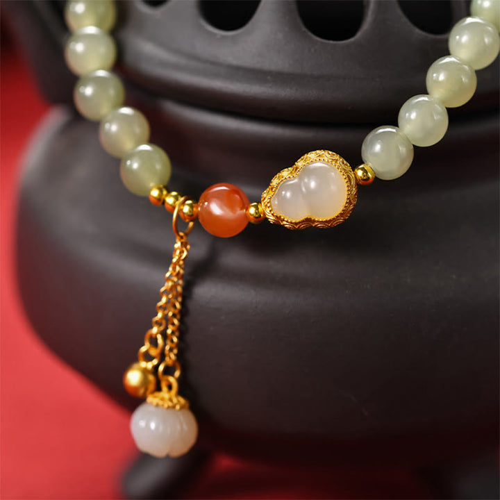 Bracelet porte-bonheur en argent sterling 925 avec calebasse en jade Hetian et lotus