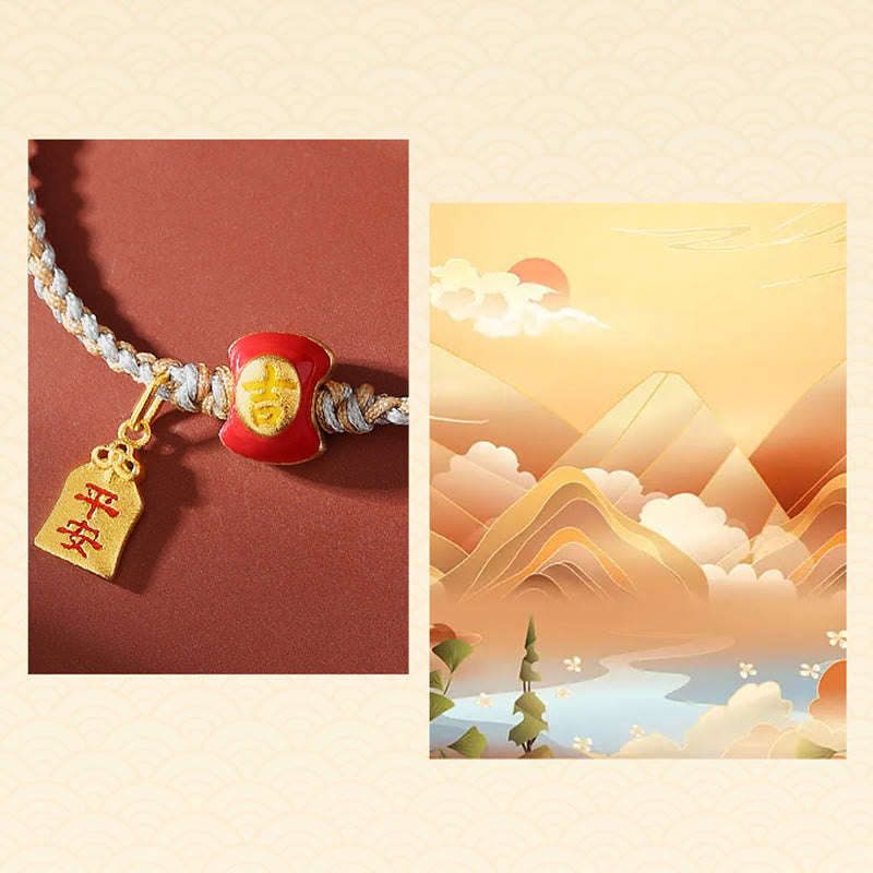 Bracelet tressé en argent sterling 925 fait à la main avec des Buddha Stones et des bénédictions de caractères chinois de bon augure