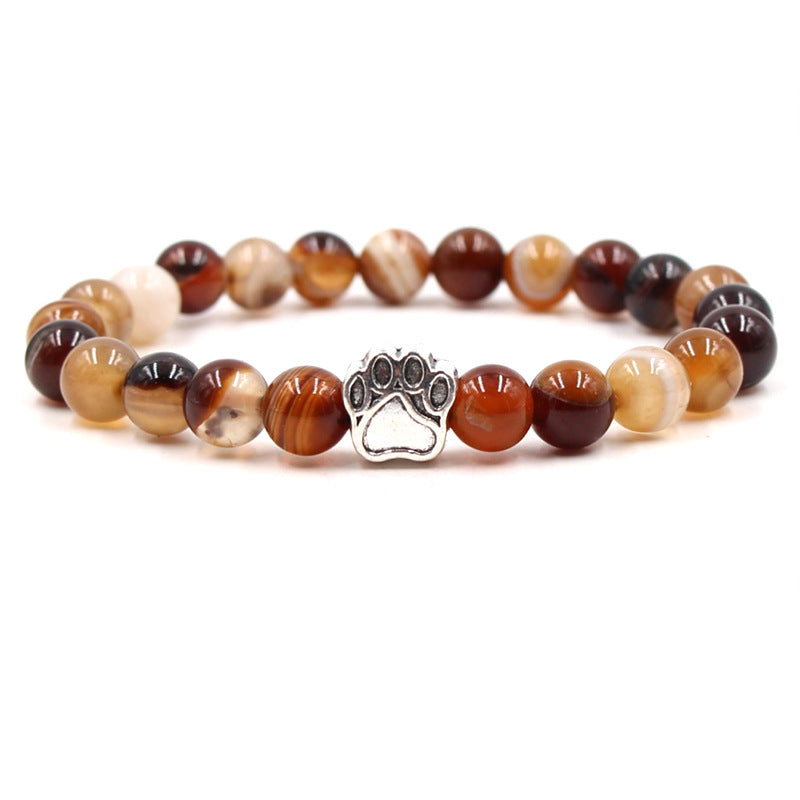 Bracelet de calme positif en agate indienne et agate verte avec patte de chien