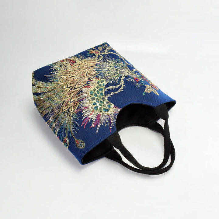 Sac fourre-tout brodé recto verso Buddha Stones Peacock Sac à bandoulière Sac à bandoulière