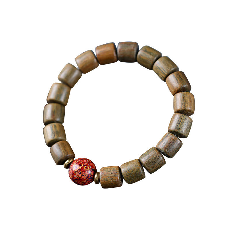 Bracelet de paix en Buddha Stones de bois de santal vert naturel et petites feuilles de bois de santal rouge laqué