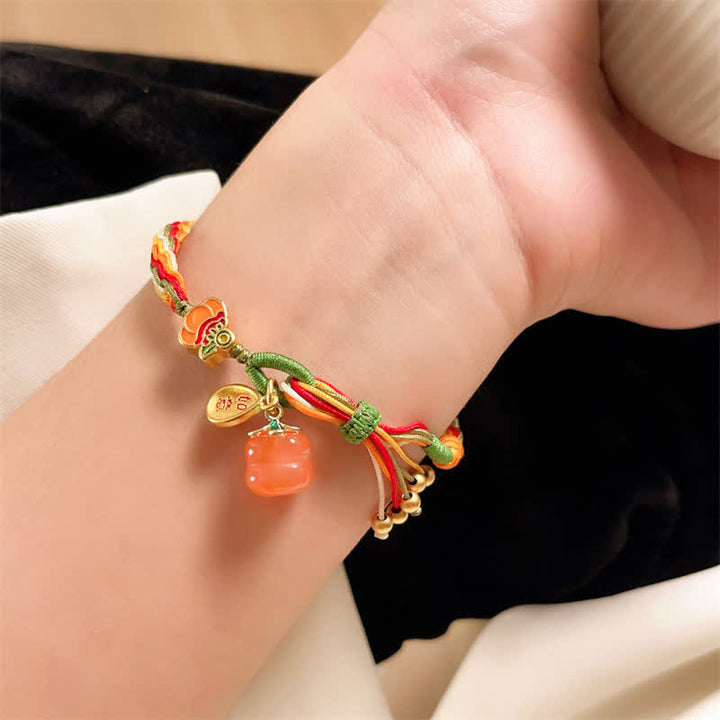 Bracelet tressé en corde avec nœud de force et de réincarnation en agate rouge et Buddha Stones