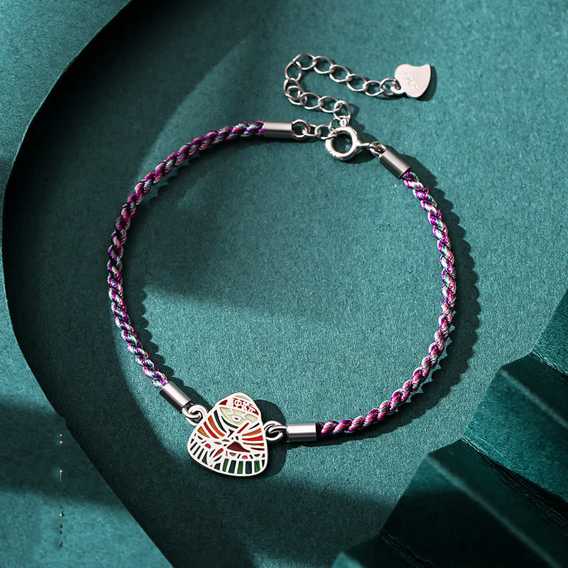 Bracelet artisanal multicolore en argent sterling 925 Buddha Stones et motif Zongzi
