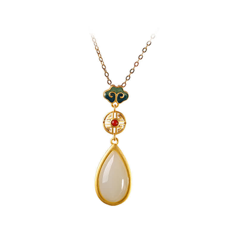 Collier avec pendentif en forme de goutte d'eau en argent sterling 925 et jade blanc Hetian - image 6
