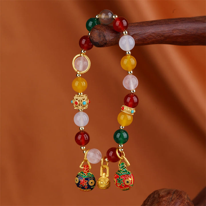 Bracelet de réussite en cristal d'agate Buddha Stones et famille de bêtes avaleuses d'or