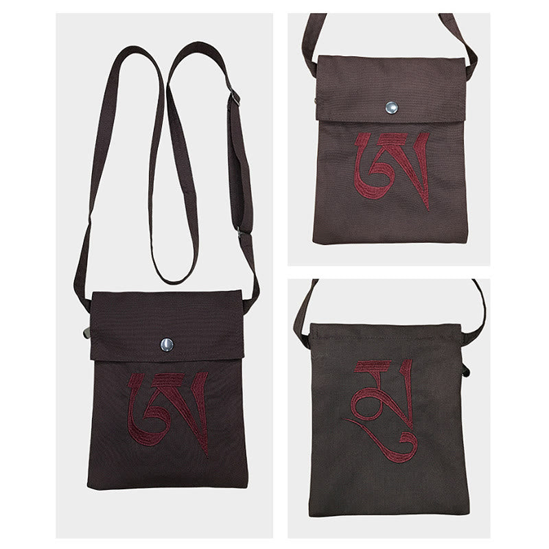 Sac à bandoulière en coton brodé à la main avec mantra OM pour la pratique spirituelle de l'esprit, sac à bandoulière pour téléphone portable