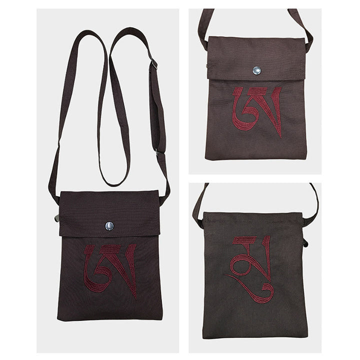Sac à bandoulière en coton brodé à la main avec mantra OM pour la pratique spirituelle de l'esprit, sac à bandoulière pour téléphone portable