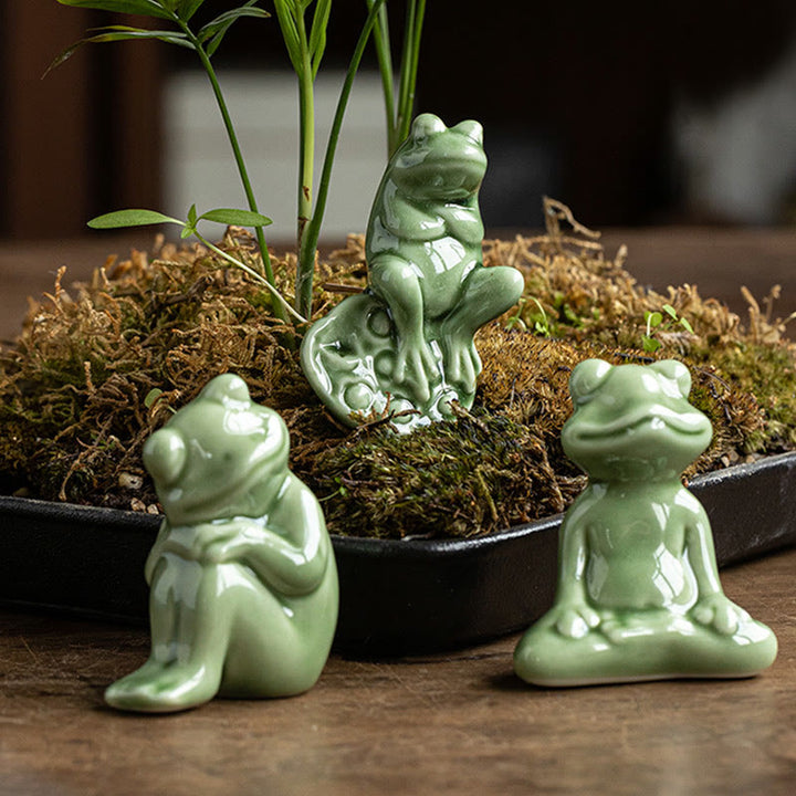 Buddha Stones Mini Petite Méditation Lotus Repos Grenouille Céramique Richesse Chance Maison Thé Animal Figurine Décoration