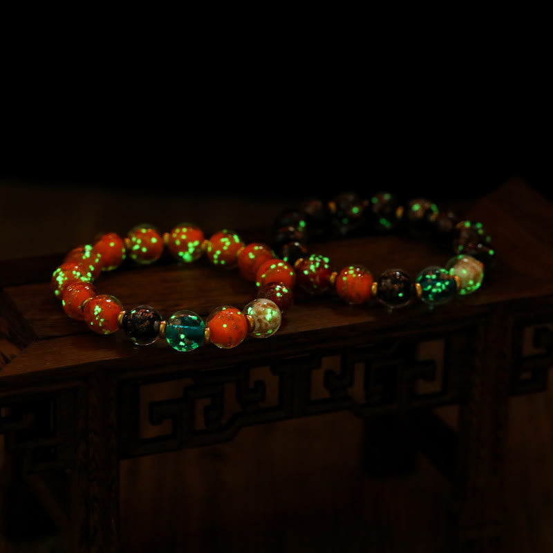 Bracelet porte-bonheur en perles de verre Liuli lumineuses Buddha Stones