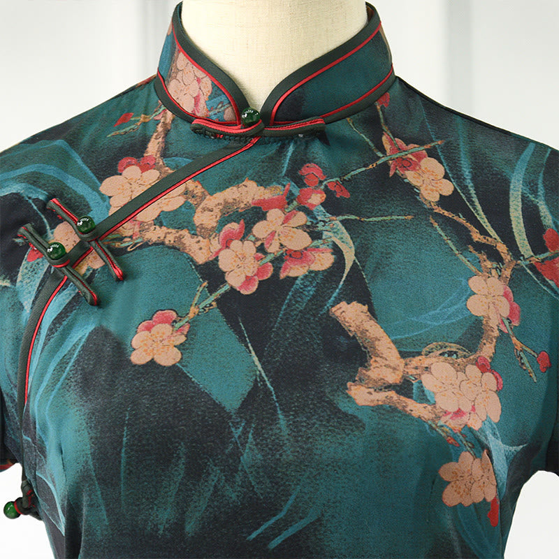 Robe Qipao à imprimé floral rose vintage Buddha Stones pour femme - image 4