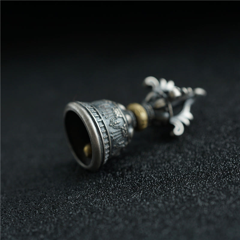 Buddha Stones Tibet Argent Sterling 925 Om Mani Padme Hum Dorje Cloche Vajra Gravé Pendentif d'Illumination Décoration Suspendue - image 5