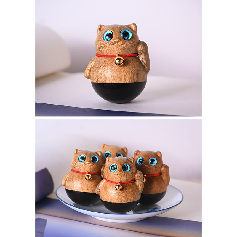 Buddha Stones Mini Chaton Porte-Bonheur Phoebe Zhennan Décoration de Bénédiction en Bois - image 21