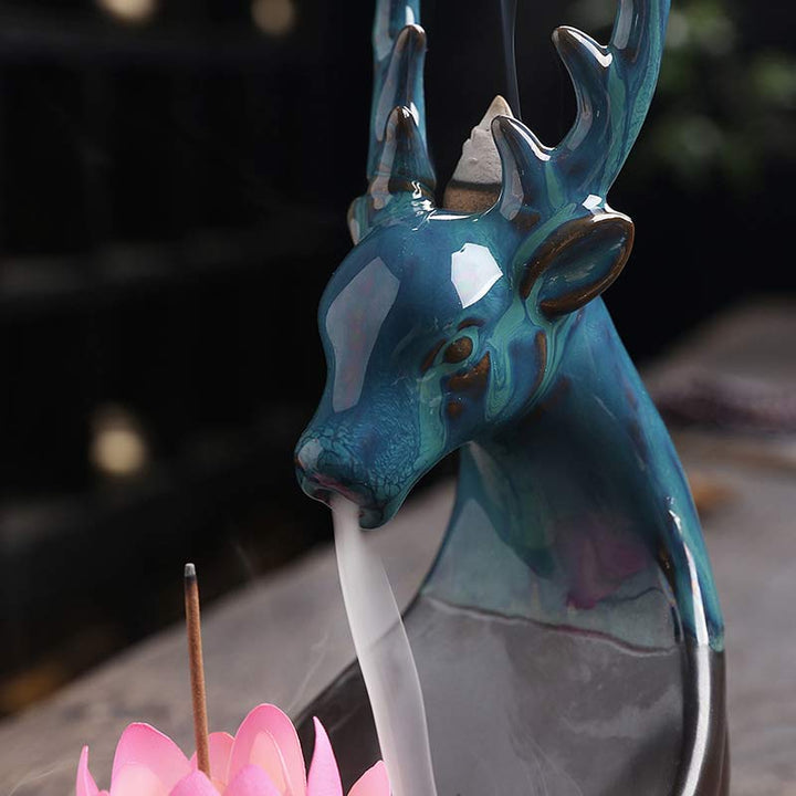 Brûleur d'encens de méditation en céramique Buddha Stones Little Deer Lotus