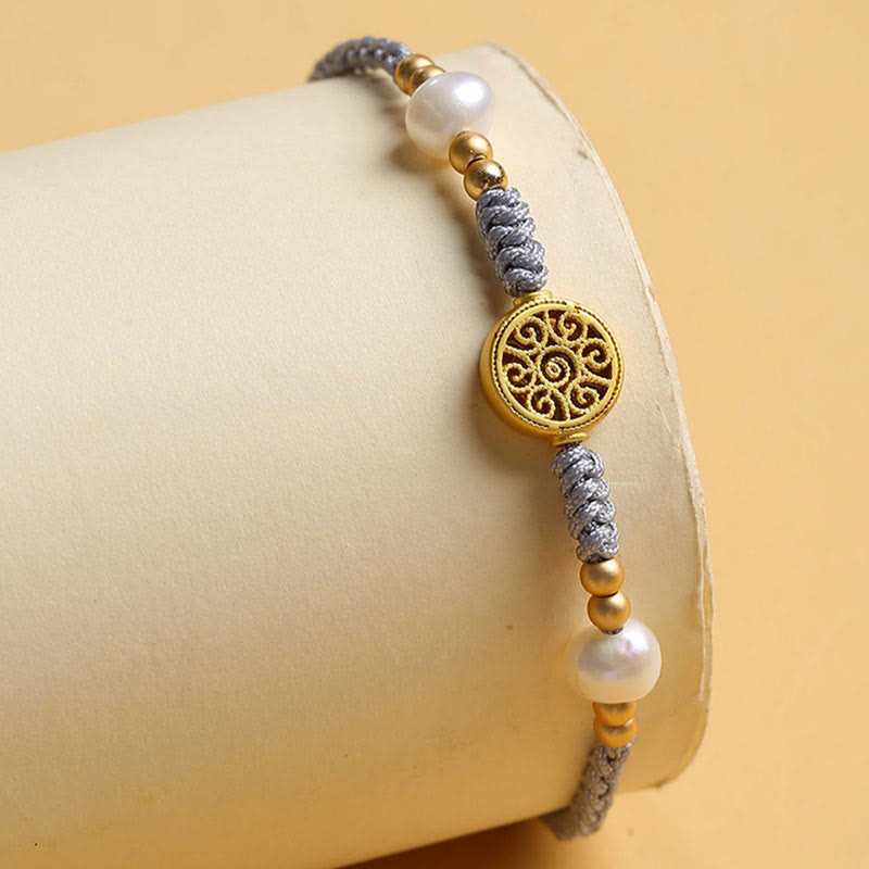 Bracelet tressé en corde bleue avec perles et arbre de fortune en cuivre et Buddha Stones